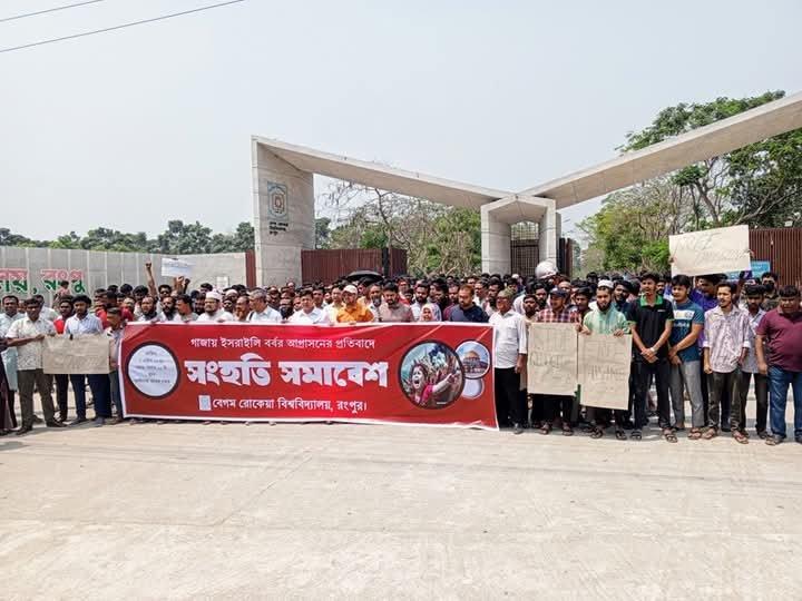 গাজায় ইসরাইলি আগ্রাসনের প্রতিবাদে বেরোবিতে সংহতি সমাবেশ