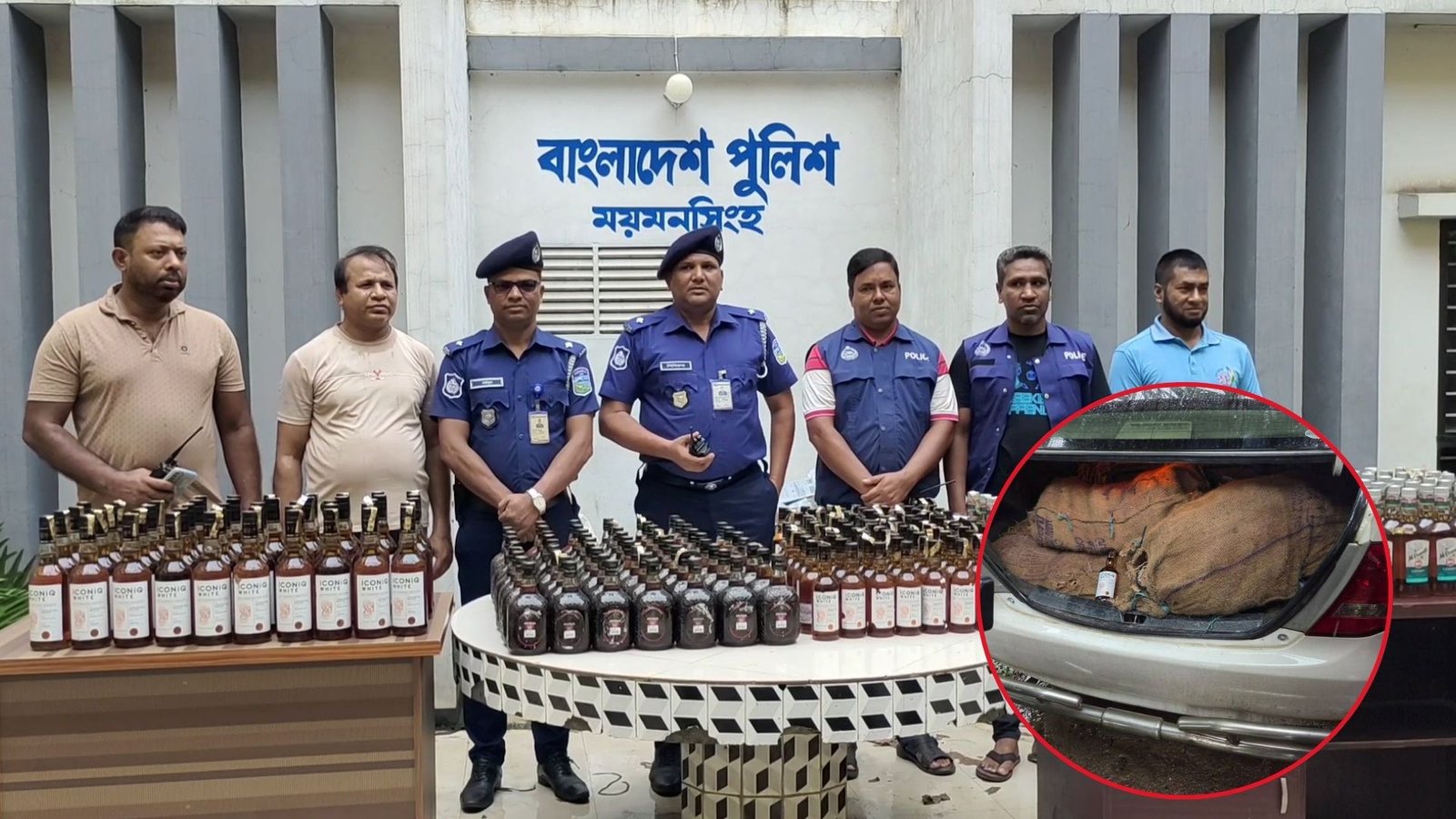 শেরপুর ডিসি অফিসের চালকের প্রাইভেটকার থেকে ৩০২ বোতল মদ উদ্ধার